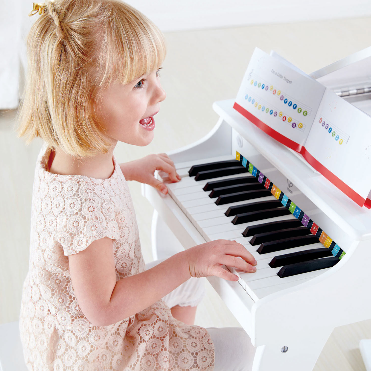Hape Eco-Sustainable Wooden Baby Grand Piano - DELUXE White – Bubble Belly  moms, babies